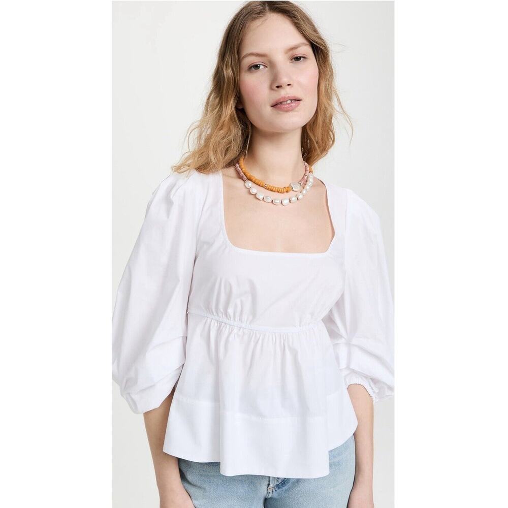 Staud Sophie Top Blouse Shirt XS White Romantic S/S Cottagecore Coquette